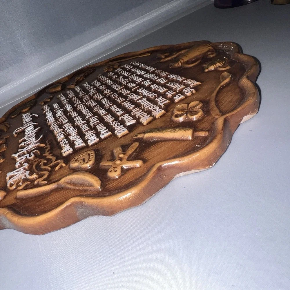 Vintage 1960s Wall Plaque MCM My Kitchen Prayer Brown Resin Farmhouse Decor 3D